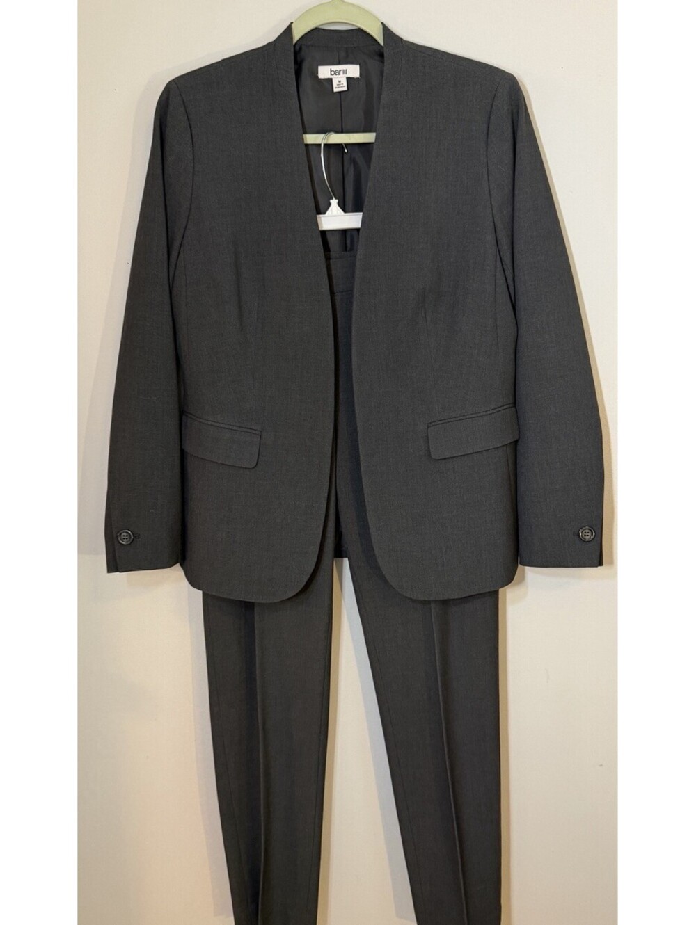 Bar III Collarless Open Front Blazer Suit Jacket Pants Set Dk Gray 8/M Career